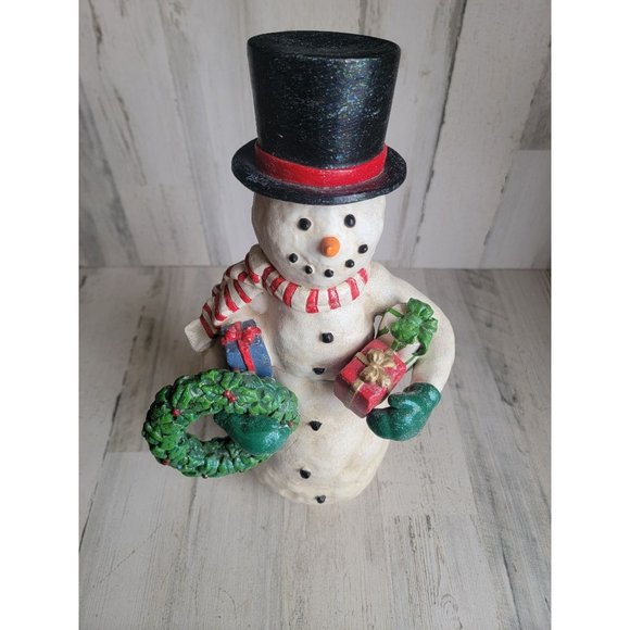 Midwest Cannon Falls 1999 vintage tall snowman wreath glitter presents Xmas home - Picture 1 of 10